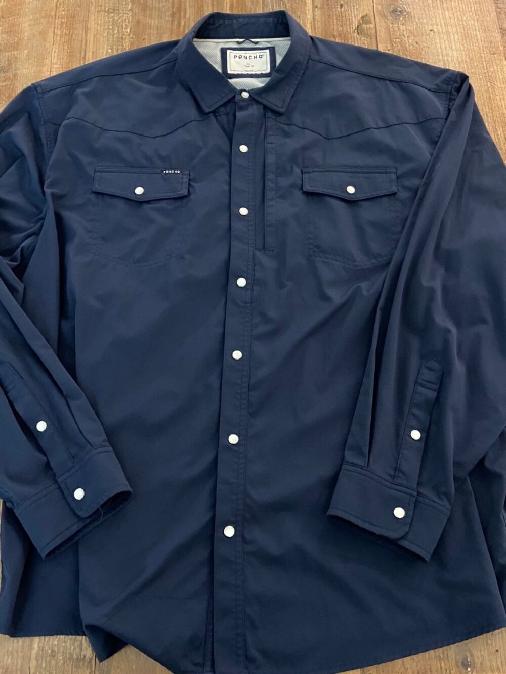 PONCHO OUTDOORS Shirt The Western Button-Up Pearl Snap Top Navy 3XL